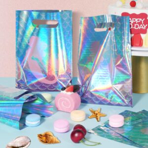 50Pcs Mermaid Iridescent Gift Bags,Plastic Mermaid Iridescent Laser Party Favor Goodie Bags Little Mermaid Candy Bags Purple Green Party Bags Supplies for Under Sea Mermaid Birthday Party Decorations