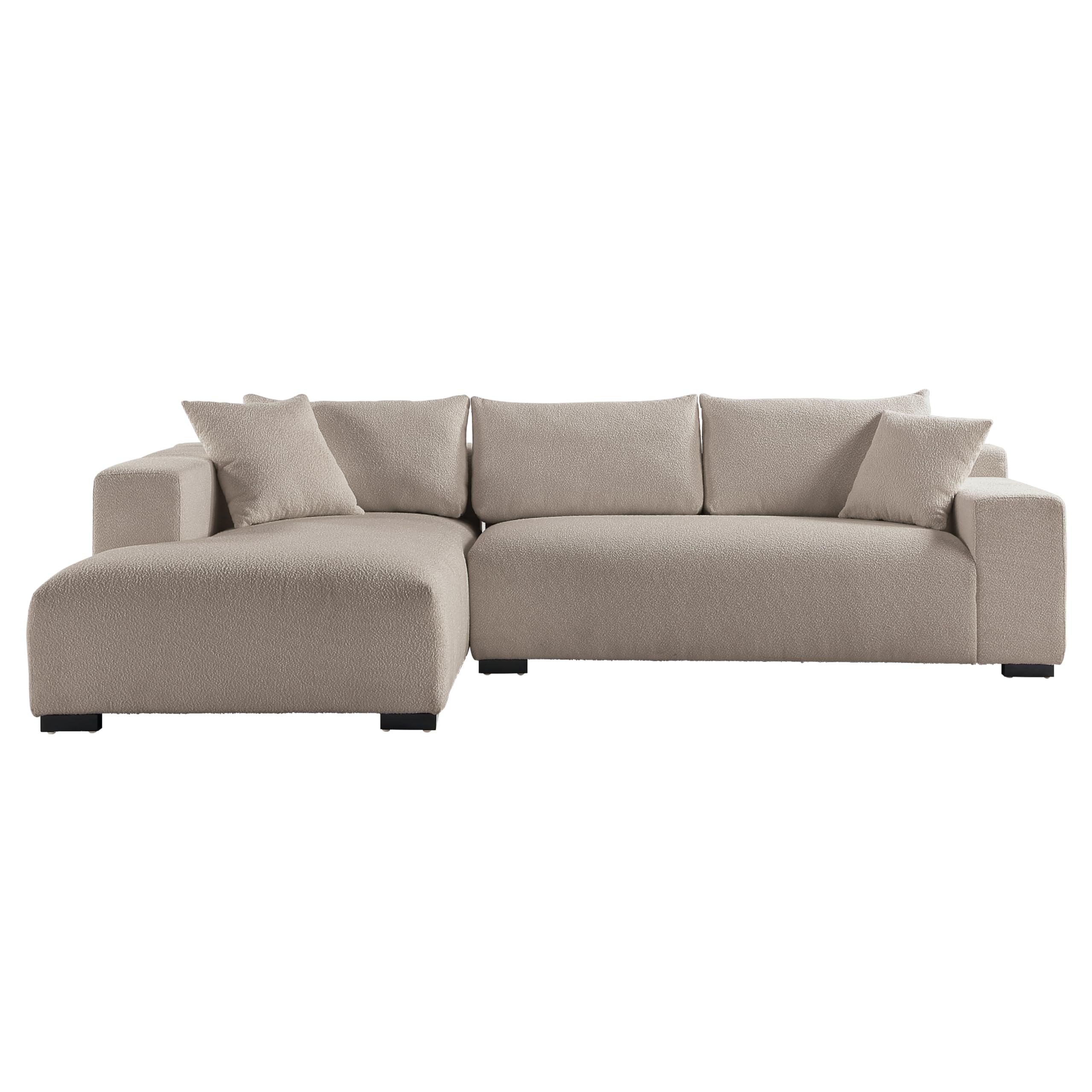 Get Set Style 113" Sectional Sofa, Modern Boucle Fabric L-Shaped Sofa Couch Bed 2 Piece Modular Sectional Couches with Chaise with 2 Pillows for Living Room,Bedroom (Taupe)