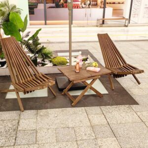 Generic Acacia Wood Folding Wooden Outdoor Chair -Stylish Low Profile Acacia Wood Lounge Chair for The Patio, Porch, Lawn, Garden or Home Furniture, Brown