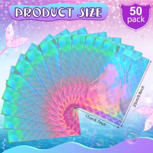 50Pcs Mermaid Iridescent Gift Bags,Plastic Mermaid Iridescent Laser Party Favor Goodie Bags Little Mermaid Candy Bags Purple Green Party Bags Supplies for Under Sea Mermaid Birthday Party Decorations