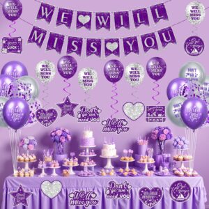 Purple Farewell Party Decorations Supplies 30Pcs Purple Silver We Will Miss You Banner Balloons Good Luck Hanging Swirls Cards for Retirement Farewell Going Away Graduation Job Change Goodbye Party