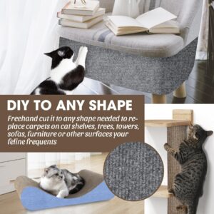 Cat Scratching Mat, 100"x16" Self-Adhesive Carpet Mat Trimmable Replacement for Cat Tree, Cat Wall Shelves, Cat Scratching Post, TanoFalo DIY Couch Furniture Protector (Light Gray)