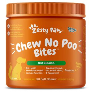 zesty paws chew no poo bites - hen - 90 count