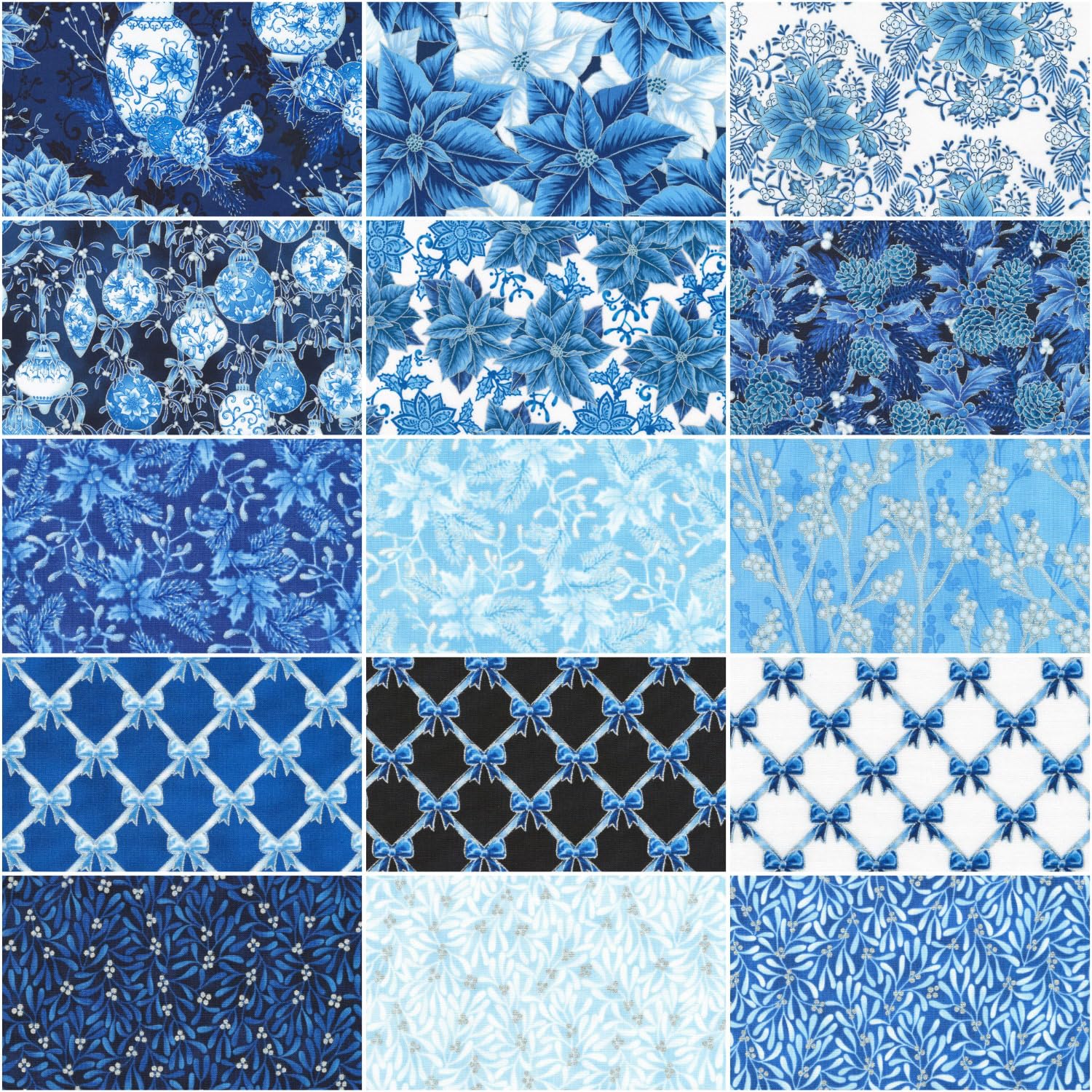 Holiday Flourish Festive Finery Blue 15 Fat Quarters Robert Kaufman Fabrics FQ-2139-15