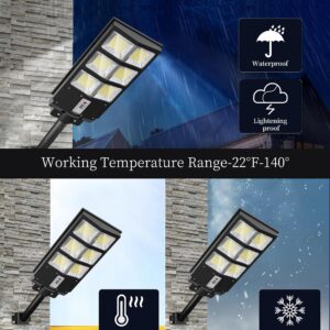 Solar Street Lights Outdoor, 800W Solar Parking Lot Lights, 6500K LED Street Light Dusk to Dawn, Solar Lights Outdoor Waterproof IP66, Wide Angle Lamp with Motion Sensor, for Yard, Commercial Grade