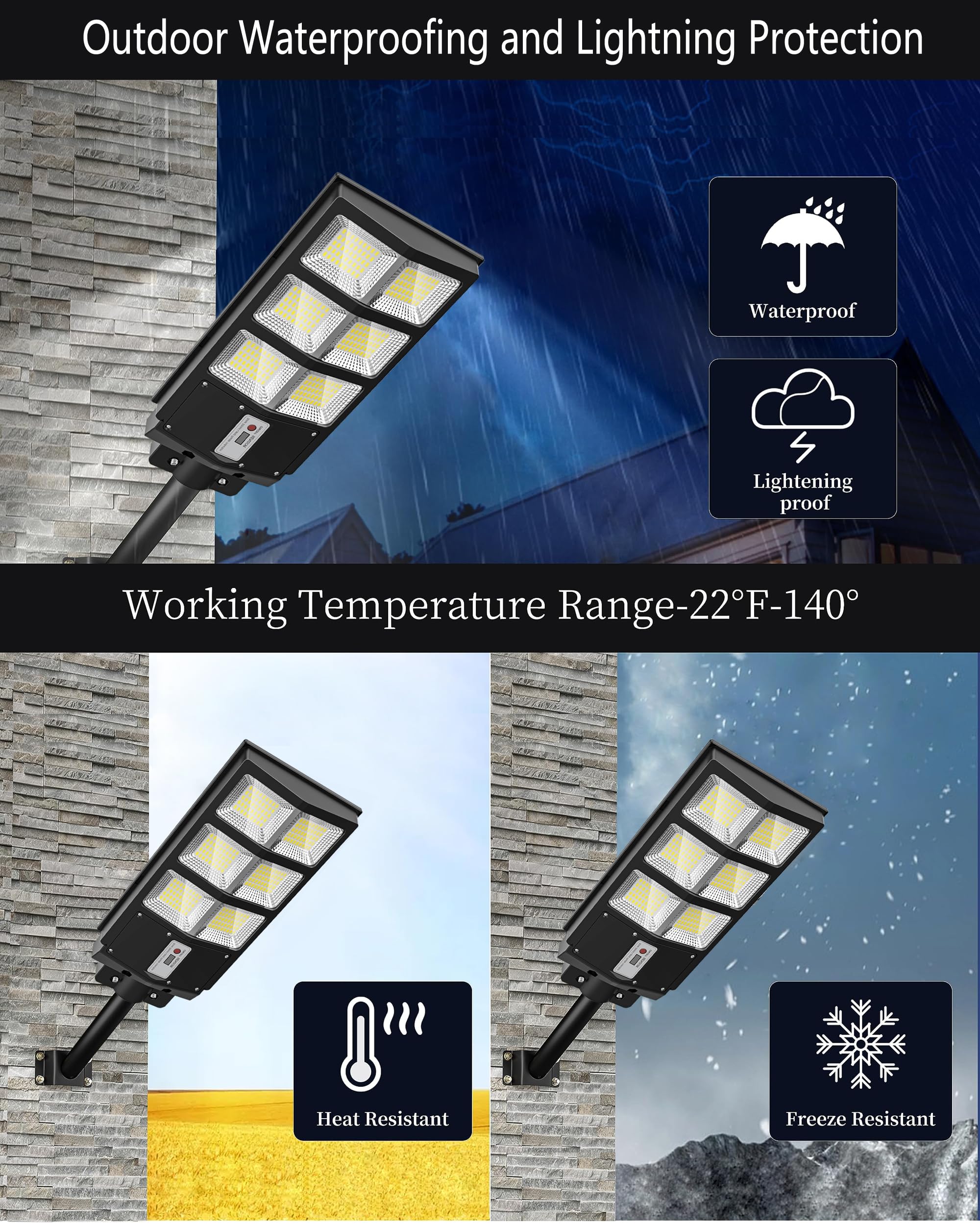 Solar Street Lights Outdoor, 800W Solar Parking Lot Lights, 6500K LED Street Light Dusk to Dawn, Solar Lights Outdoor Waterproof IP66, Wide Angle Lamp with Motion Sensor, for Yard, Commercial Grade