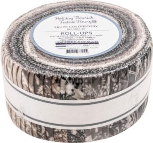 holiday flourish festive finery taupe roll up 40 2.5-inch strips robert kaufman ru-1267-40, assorted