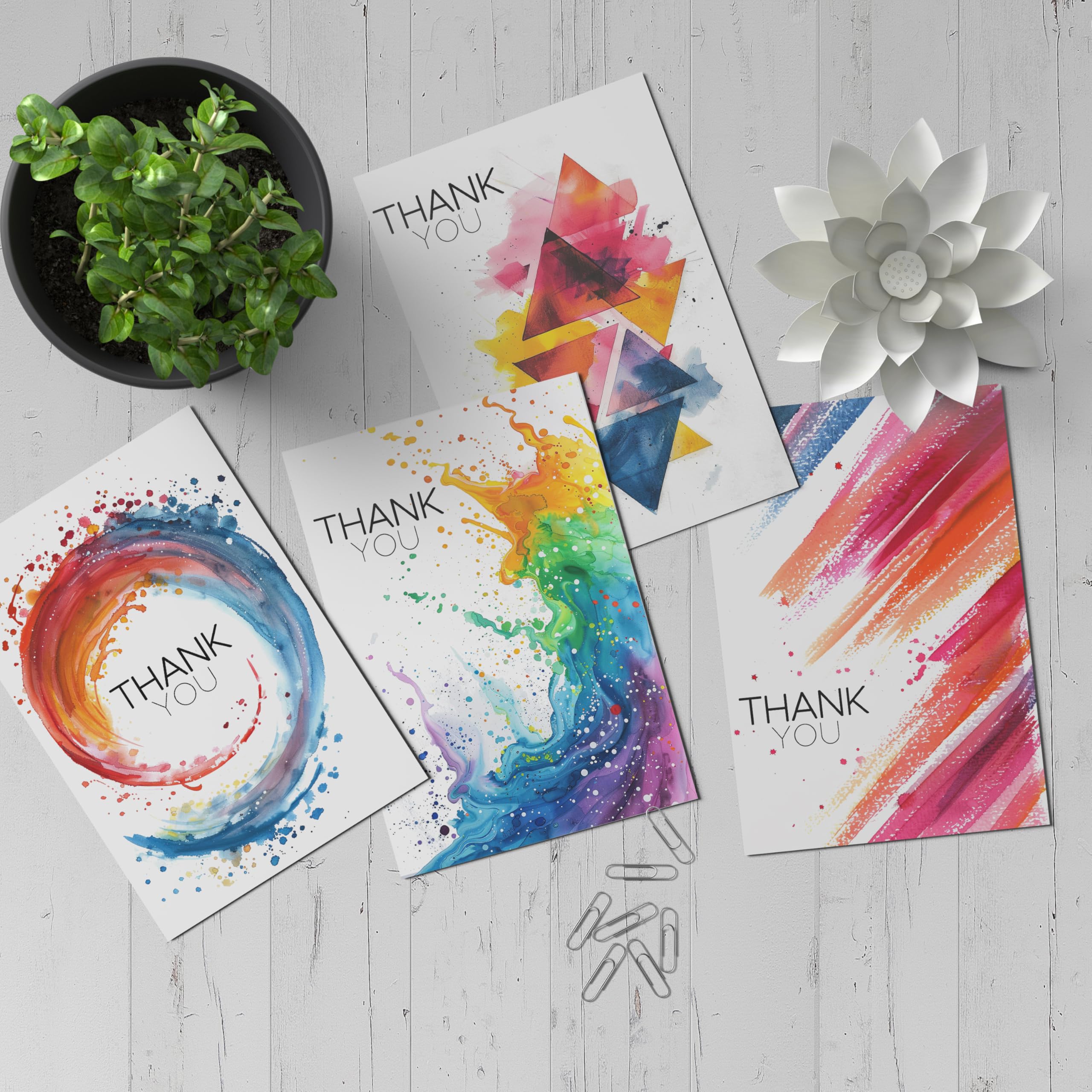 Thank You Cards Multipack - Brushstroke Abstract Style Cards - 24 Pack of Thank You Cards and Envelopes for Teacher Appreciation Kids Birthday Wedding, A6 Thanks Thankyou Greeting Cards Box