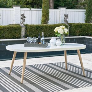 Signiture Design by Ashley Seton Creek Outdoor Dining Table, 80" W x 42" D x 29" H, White & Light Brown