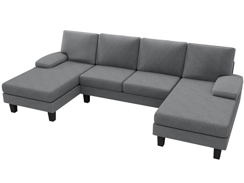 YESHOMY Sofa Sectional Comfy Couches for Living Room, Modern Deep Removable Back and Seat Cushions, 4 Seater Fluffy Sleeper with Soft Armrest, Silvery