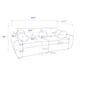 Teddy Fabric Curved Modular Sectional Sofas with Decorative Pillows, Fluffy Upholstery 3 Seater Loveseat Cloud Couch with Thicked Cushion and Wood Legs for Living Room,Office, Apartment