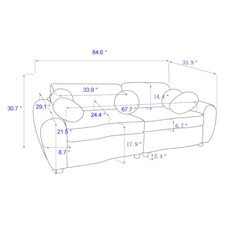 Teddy Fabric Curved Modular Sectional Sofas with Decorative Pillows, Fluffy Upholstery 3 Seater Loveseat Cloud Couch with Thicked Cushion and Wood Legs for Living Room,Office, Apartment