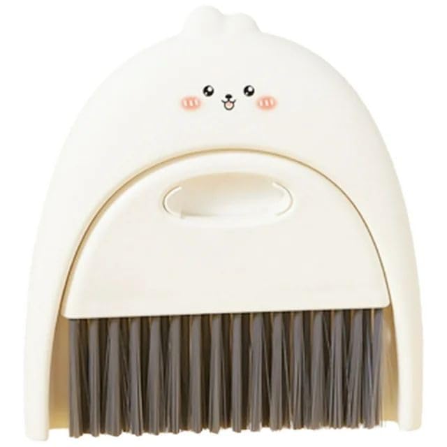 White Mini Dustpan and Brush Cleaner Set, Handheld Broom Dustpan Brush Cute Animal Style Dustpan Broom Portable Cleaning Brush for Table Desk Window Gaps Keyboard Kitchen Pets Nest