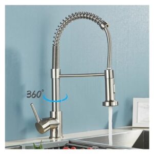 Brushed Nickel Kitchen Faucet Countertop Mount Mixer Faucet 360 Degree Swing Flow Sprayer Nozzle Kitchen Sink Hot and Cold Faucet (Color : Brushed Nickel A)