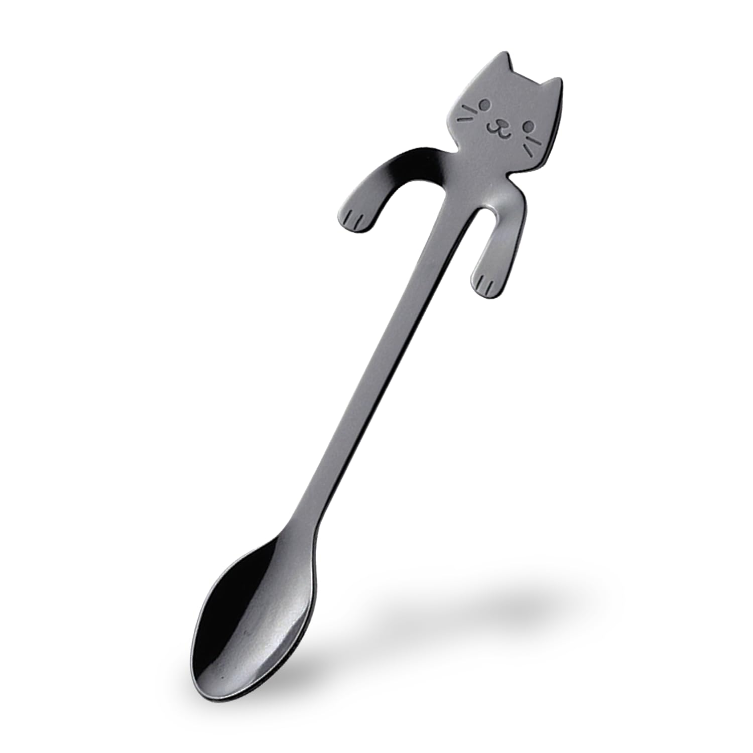 KAKUSEE Japanese Crafted Metal Tea Spoons - Hookable Designs for Cups, Ideal for Tea Time & Breakfast - Durable, Hand Wash Recommended - Gift for Family and Friends - Made in Tsubame City (Black Cat)