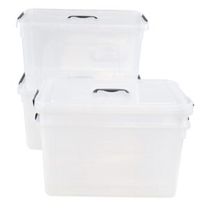 Haodehen 17 Qt Plastic Stackable Storage Container Bins with Lids and Handle, Clear Organizer Latching Box, 4 Packs