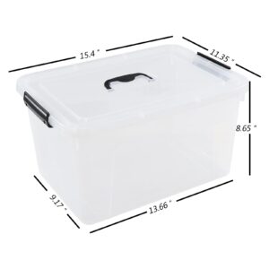 Haodehen 17 Qt Plastic Stackable Storage Container Bins with Lids and Handle, Clear Organizer Latching Box, 4 Packs