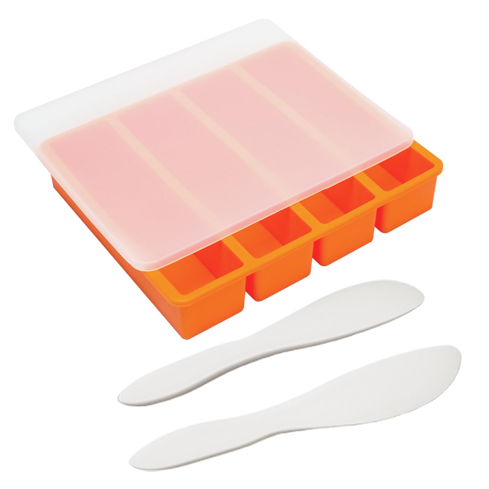 Butter Mold, Butter Molds Silicone with Lid, Quality Rectangle Butter Mold for Homemade Butter with 2 PCS Plastic Butter Spreader Knife, Non-Stick Butter Stick Maker for Refrigerator, Orange, UIRNCO