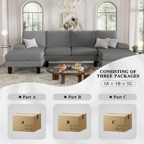 YESHOMY Sofa Sectional Comfy Couches for Living Room, Modern Deep Removable Back and Seat Cushions, 4 Seater Fluffy Sleeper with Soft Armrest, Silvery