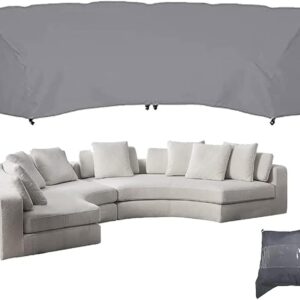 UCARE Curved Sofa Cover Outdoor Couch Sectional Protector Waterproof Half Moon Sofa Set Cover with Windproof Elastic Cord for Garden Lawn Indoor Grey (89.7x45.6x33.8in/228x116x86cm)