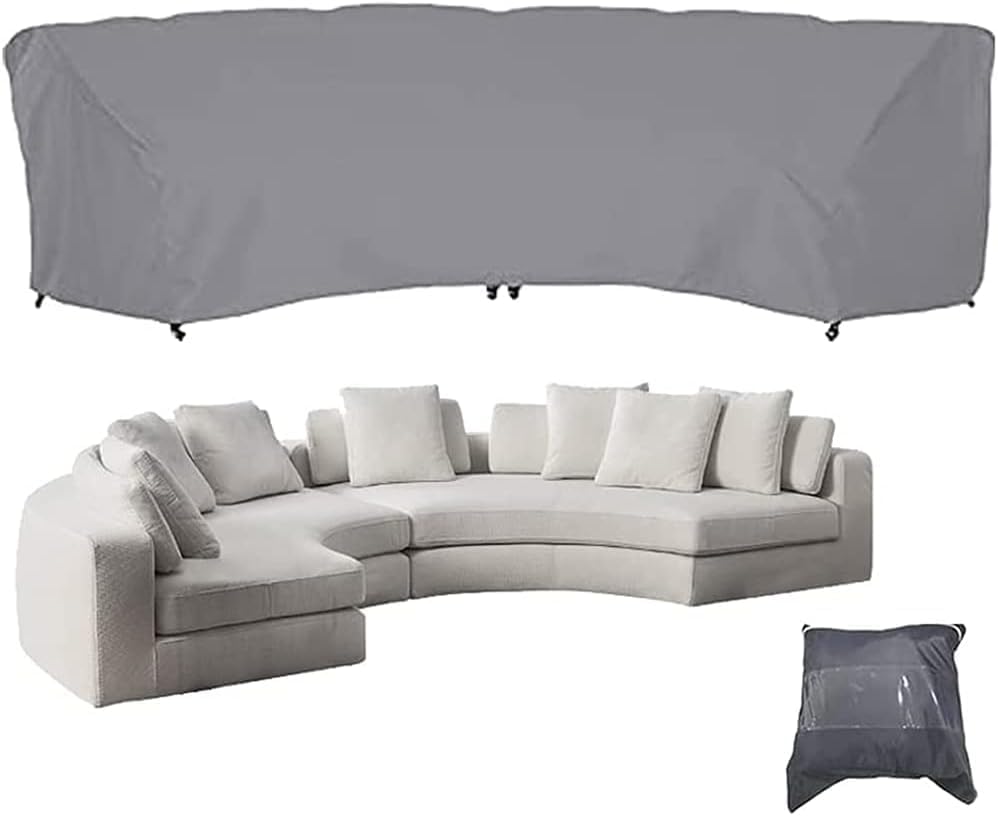 UCARE Curved Sofa Cover Outdoor Couch Sectional Protector Waterproof Half Moon Sofa Set Cover with Windproof Elastic Cord for Garden Lawn Indoor Grey (89.7x45.6x33.8in/228x116x86cm)