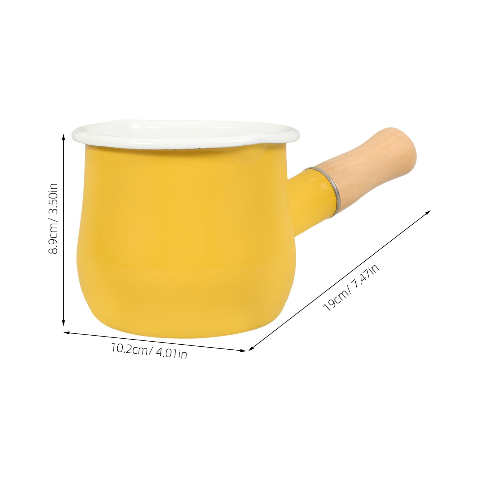 HOLIDYOYO Enamel Milk Pan Sauce Pan Butter Warmer Noodle Bowl Ceramic Mini Cooking Pot with Wood Handle for Noodle Butter Coffee Baby Food