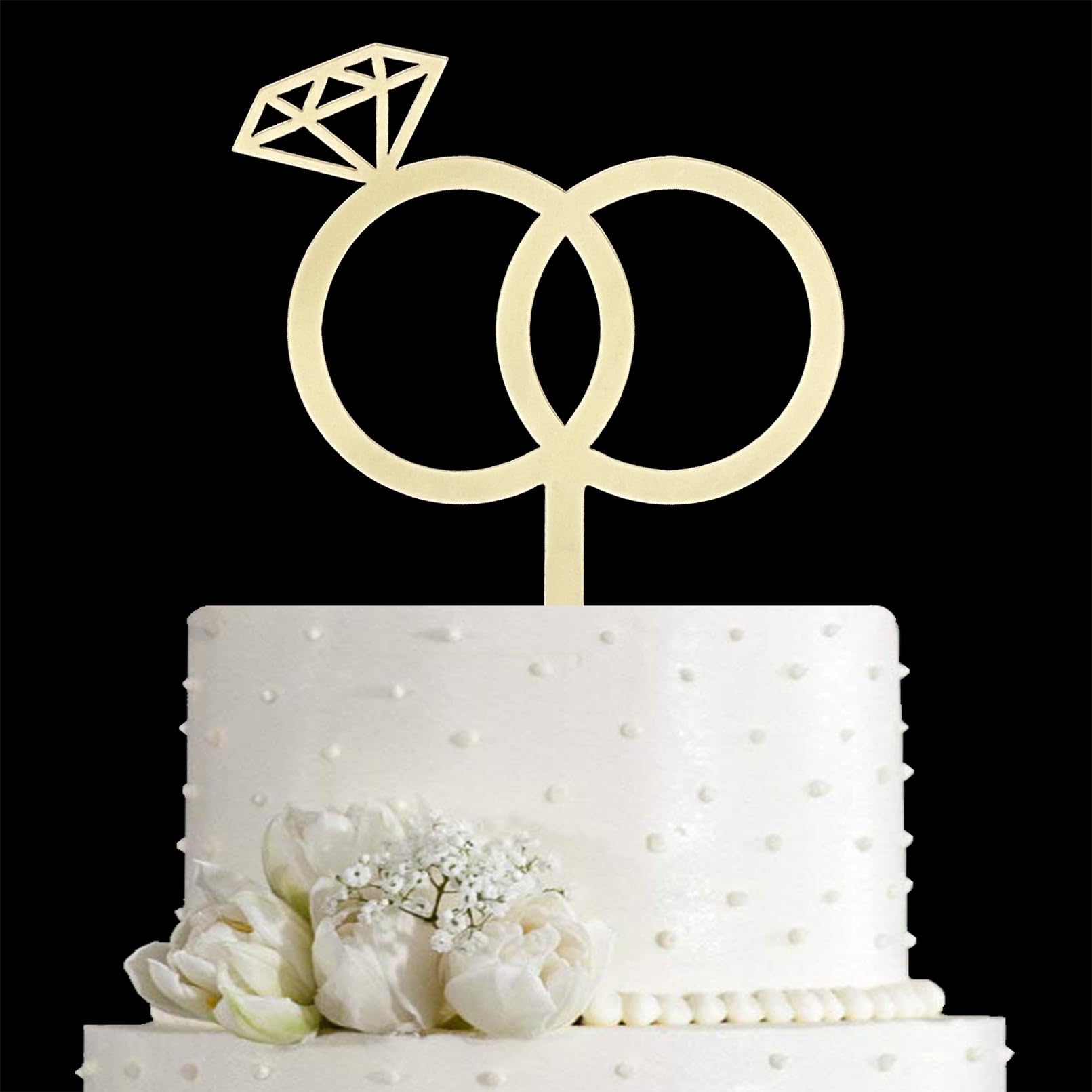 JIEEIN Diamond Ring Cake Topper, Mirror Gold Acrylic Cake Topper for Engagement/Wedding/Bridal Shower/Valentine Party Decoration