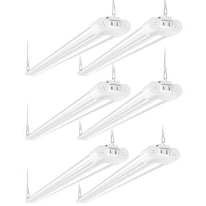 6 pack 4ft linkable led shop light, utility shop light fixture, 4400lm, 42w [250w equivalent], 5000k daylight shop lights for garage, hanging or surface mount, with power cord, etl,white