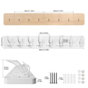 VIEBSOTG Coat Rack Wall Mounted,Wooden Wall Coat Rack with 8 Double Hooks for Hanging Clothes,Coats,Hats,Jackets,31.5inch (White, 8 Hooks)