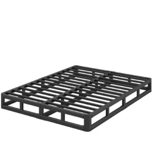 hunlostten 5 in high heavy duty full size bed frame no box spring needed, low metal bed frame full, sturdy steel support mattress foundation, easy assembly, noise free