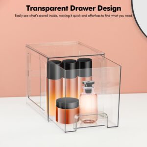 Lunhoo Stackable Storage Drawers, Makeup Organizer with Handle, Clear Storage Bins for Bathroom, Bedroom, Under-sink, Pantry (Transparent)