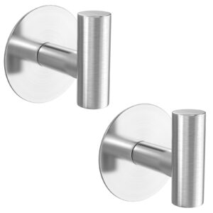 vinhold stainless steel heavy duty wall hooks, self-adhesive coat hooks, towel hooks for hanging robes, aprons, coats and hats in bathrooms,kitchens and hotels(2 pack, silver)