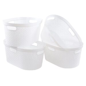 haodehen set of 4 laundry baskets, 40 l plastic storage hamper with cut-out handles, white