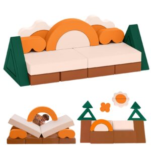 erament 18pcs modular kids play couch - junlge theme toddler couch building fort, convertible sofa foam couch, multifunctional kids sofa, toddler baby playroom/bedroom furniture for playing, sleeping