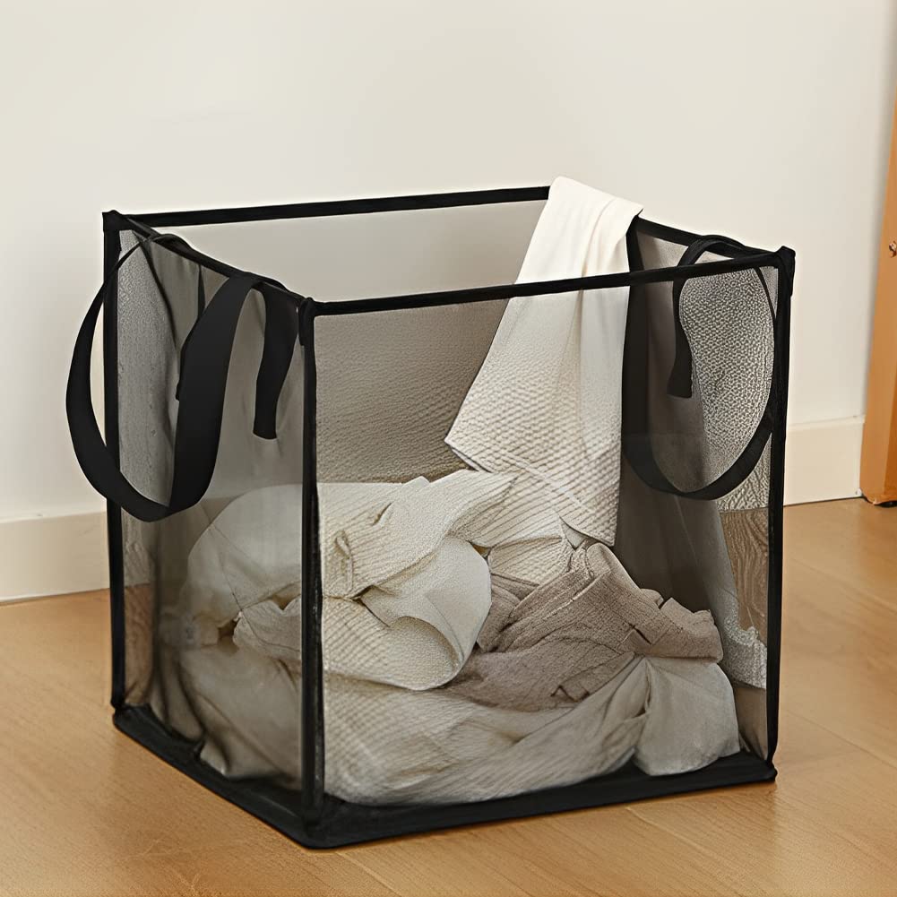 Foldable Laundry Hamper, Portable Mesh Laundry Basket with Handles, Collapsible Washing Laundry Bin Organizer for Storage Clothes Toys In Bedroom Bathroom