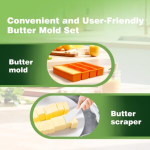 Butter Mold, Butter Molds Silicone with Lid, Quality Rectangle Butter Mold for Homemade Butter with 2 PCS Plastic Butter Spreader Knife, Non-Stick Butter Stick Maker for Refrigerator, Orange, UIRNCO