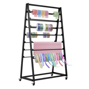 ikare ribbon holder,ribbon organizer,15 tier ribbon holder organizer rack,double-sided gift wrapping craft ribbon storage shelf for craft room cake shop flower store,black