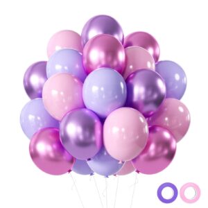 pink and purple party balloons, 50pcs 12 inch purple pink balloons, metallic pink purple latex balloons birthday party balloons for girls birthday baby shower wedding party decorations