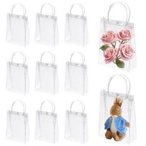 clear plastic gift bags with handle, 50 pcs transparent reusable tote bags bulk small gift wrap candy goodie bags for party wedding birthday boutique shopping school baby shower (5.1 x 5.9 x 2.7 inch)