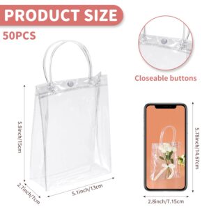 Clear Plastic Gift Bags with Handle, 50 Pcs Transparent Reusable Tote Bags Bulk Small Gift Wrap Candy Goodie Bags for Party Wedding Birthday Boutique Shopping School Baby Shower (5.1 x 5.9 x 2.7 Inch)