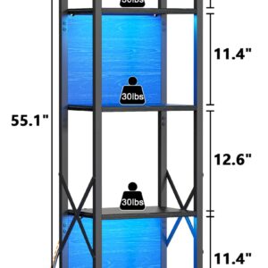 Furologee 5 Tier Book Shelf with LED Light, Tall Display Bookcase with Back, Narrow Industrial Standing Shelving Units, Metal and Wooden Storage Rack for Bedroom, Living Room, Office, Black Oak