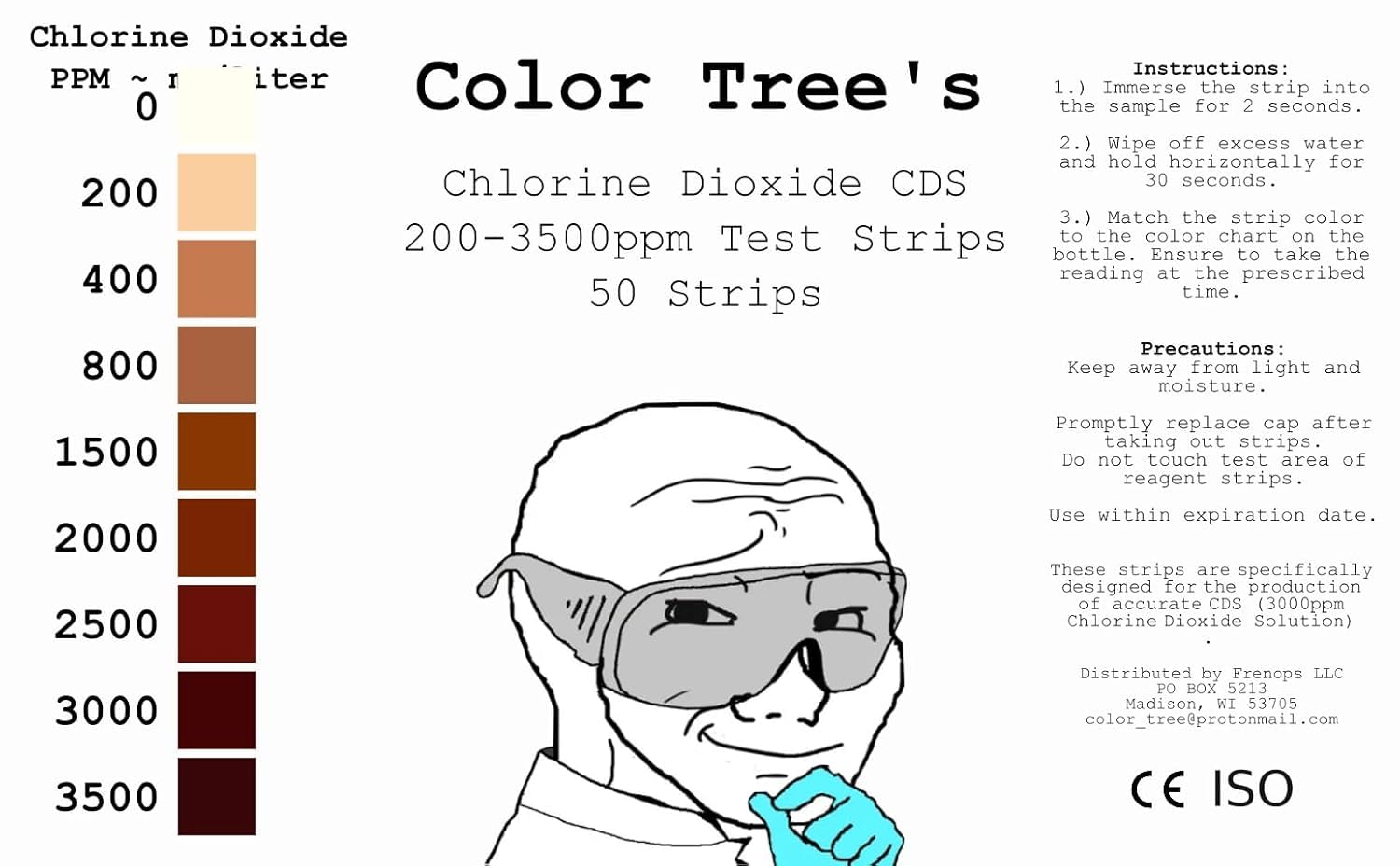 Color Tree's 3000ppm Chlorine Dioxide Test Strips - 50 Strips - 0-3000ppm Range - DIY CDS - OEM Custom ClO2 Test Strips