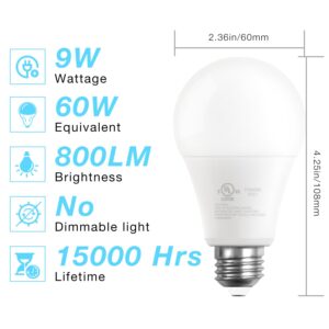 DAYBETTER 6 Pack A19 LED Light Bulbs, 60 Watt Equivalent LED Bulbs, High Brightness 800LM Daylight White 5000K, E26 Standard Base Light Bulbs for Home Bedroom Office, Non-Dimmable