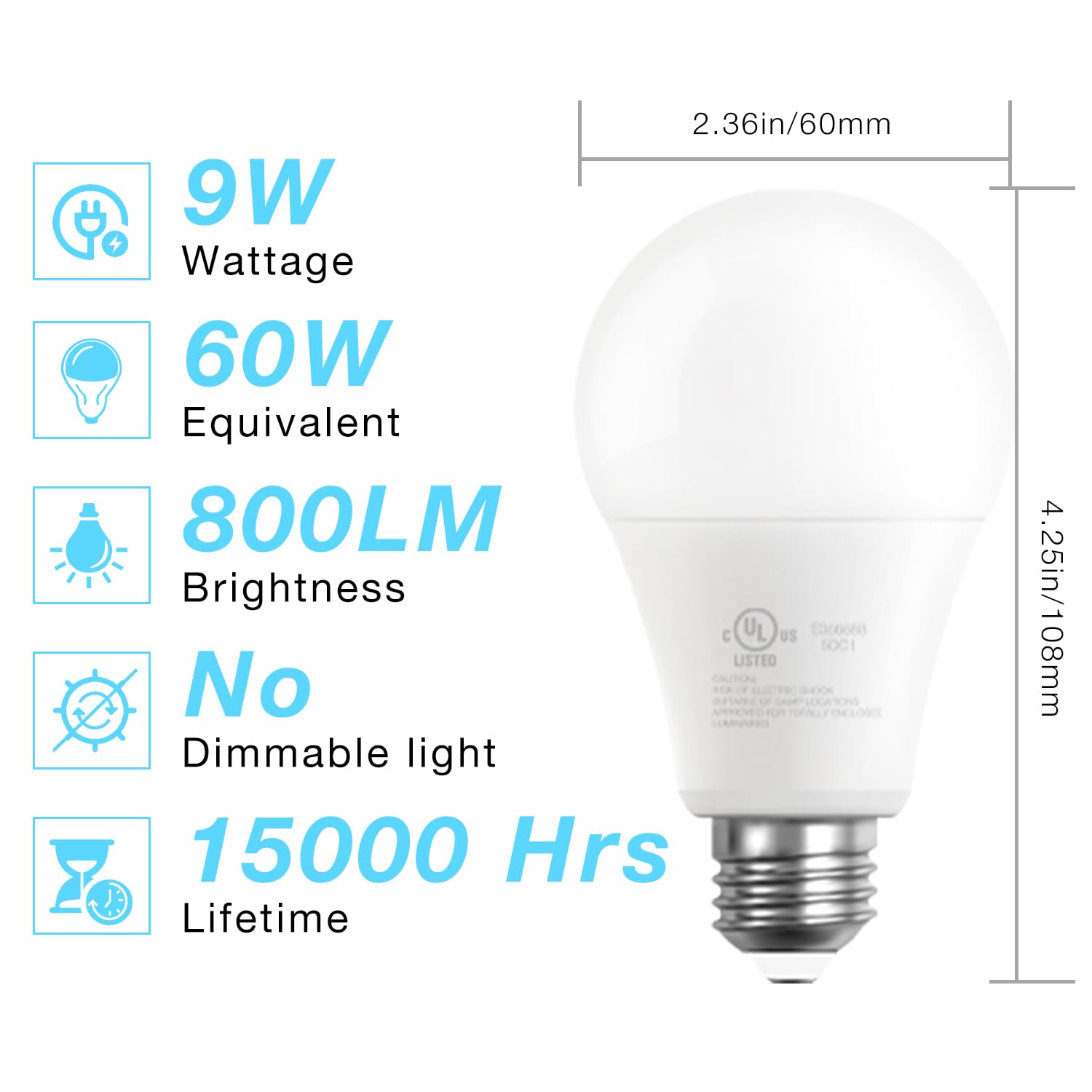 DAYBETTER 6 Pack A19 LED Light Bulbs, 60 Watt Equivalent LED Bulbs, High Brightness 800LM Daylight White 5000K, E26 Standard Base Light Bulbs for Home Bedroom Office, Non-Dimmable