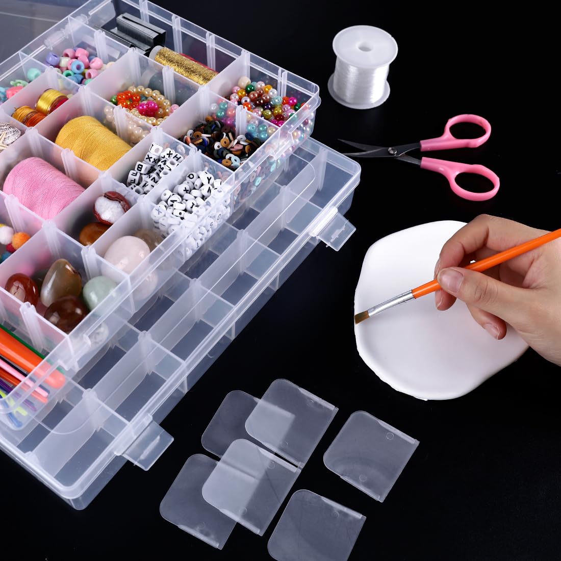 ZANZANYUHANG 36 Grids Clear Plastic Organizer Box, Craft Organizers and Storage, Bead Organizer with Adjustable Dividers, Jewelry Organizers and Storage for Beads, Fishing, DIY Crafts