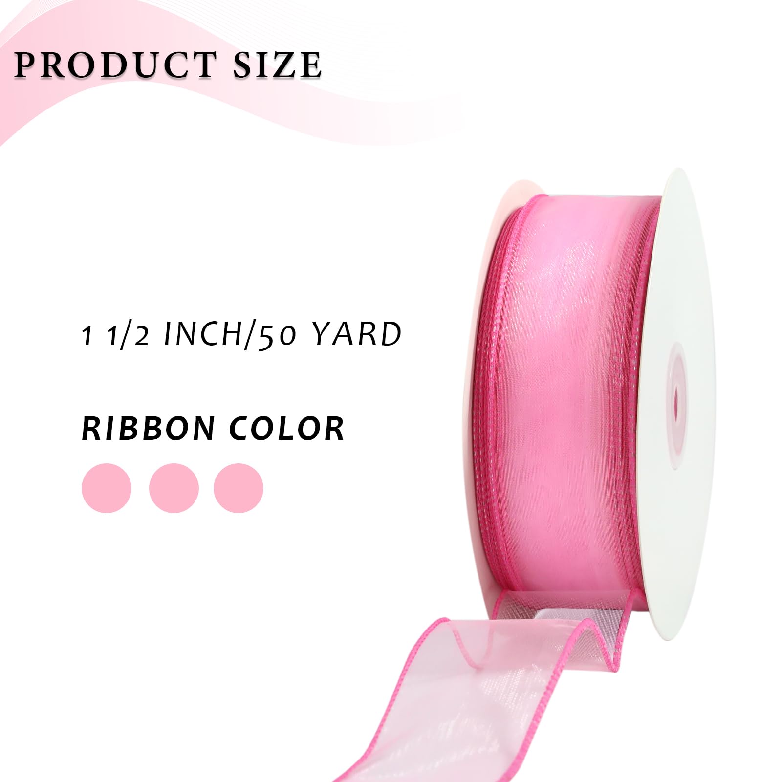 LaRibbons Organza Wired Ribbon, Hot Pink Sheer Ribbon for Flower Bouquet, Gift Wrapping, Wedding Invitations Wreaths Wrap, Party Decoration, 1 1/2" | 50 Yard