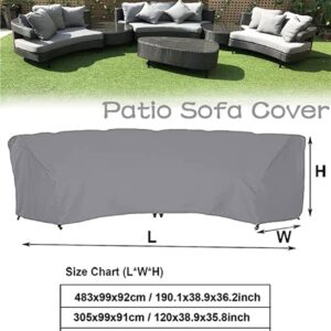 UCARE Curved Sofa Cover Outdoor Couch Sectional Protector Waterproof Half Moon Sofa Set Cover with Windproof Elastic Cord for Garden Lawn Indoor Grey (89.7x45.6x33.8in/228x116x86cm)