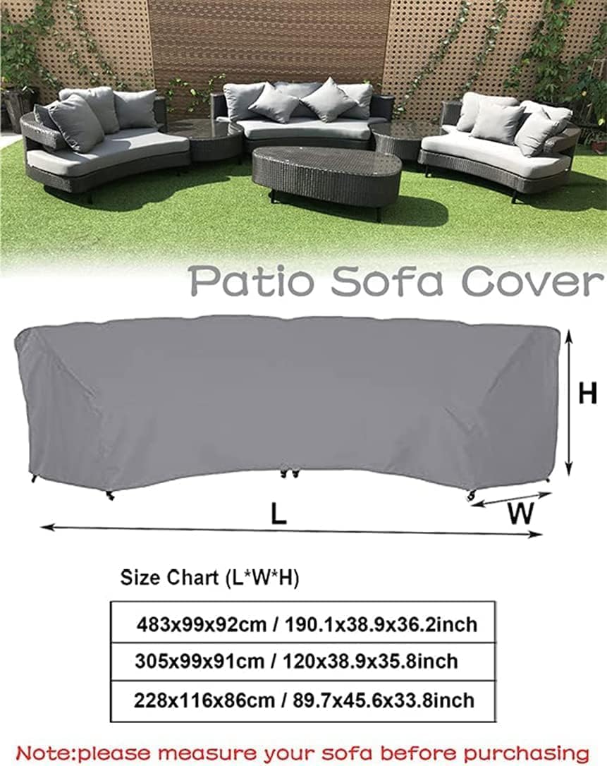 UCARE Curved Sofa Cover Outdoor Couch Sectional Protector Waterproof Half Moon Sofa Set Cover with Windproof Elastic Cord for Garden Lawn Indoor Grey (89.7x45.6x33.8in/228x116x86cm)