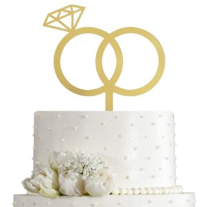 jieein diamond ring cake topper, mirror gold acrylic cake topper for engagement/wedding/bridal shower/valentine party decoration