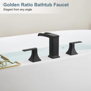 HEYMYTAP Brass High Flow Roman Bathtub Faucet Black Tub Faucet, Waterfall Bath Tub Faucet Set 3 Hole, Widespread Bathtub Faucets Deck Mount Bath Tub Faucets with 2 Knob, Pre-Installed Water Hose